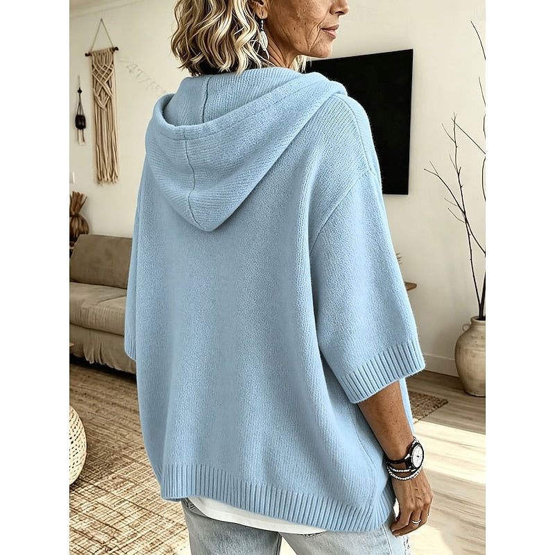 Bregunde | Damen Kapuzenpullover Strickpullover Oversize - Light Blue - Image 3