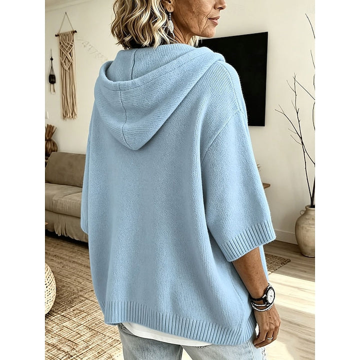 Bregunde | Damen Kapuzenpullover Strickpullover Oversize - Light Blue - Image 3
