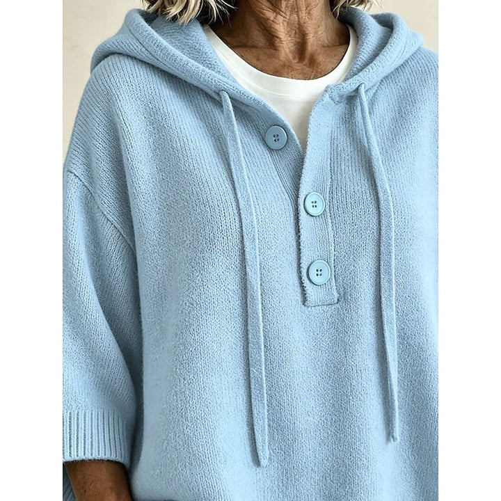 Bregunde | Damen Kapuzenpullover Strickpullover Oversize - Light Blue - Image 4