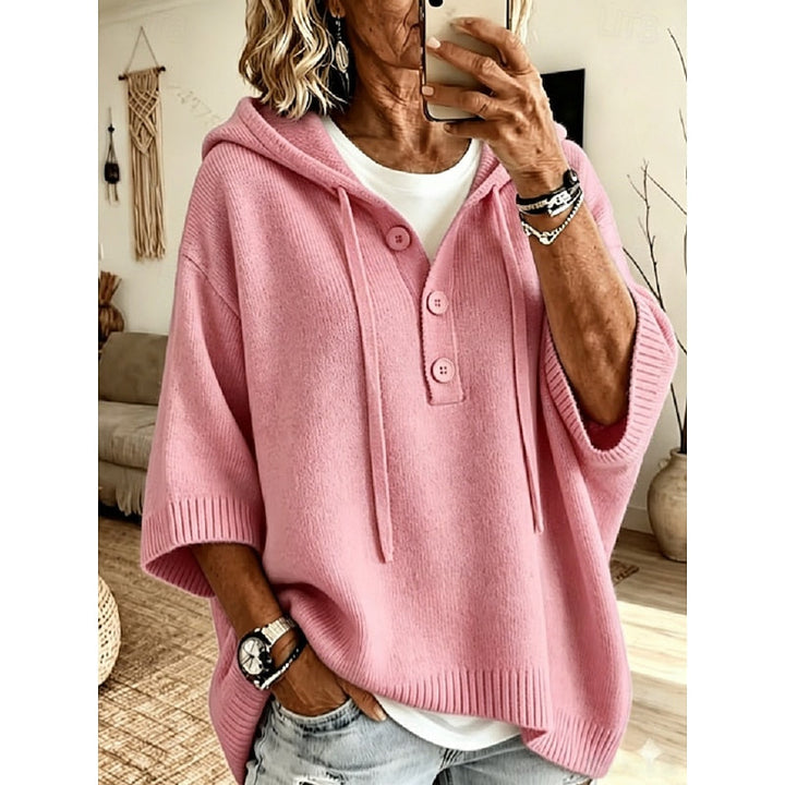 Bregunde | Damen Kapuzenpullover Strickpullover Oversize - Light Blue - Image 5