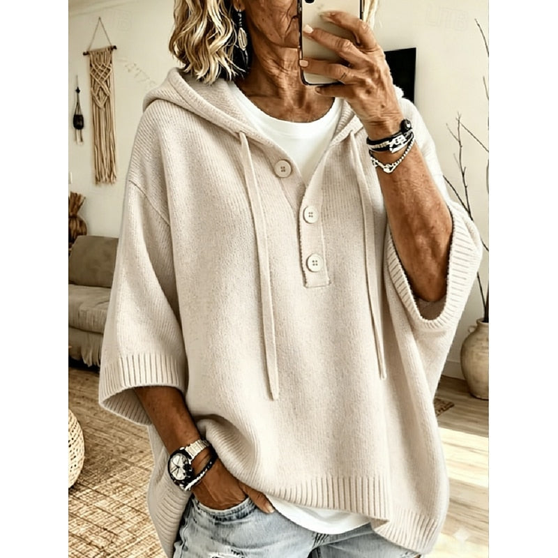 Bregunde | Damen Kapuzenpullover Strickpullover Oversize - Light Blue - Image 6