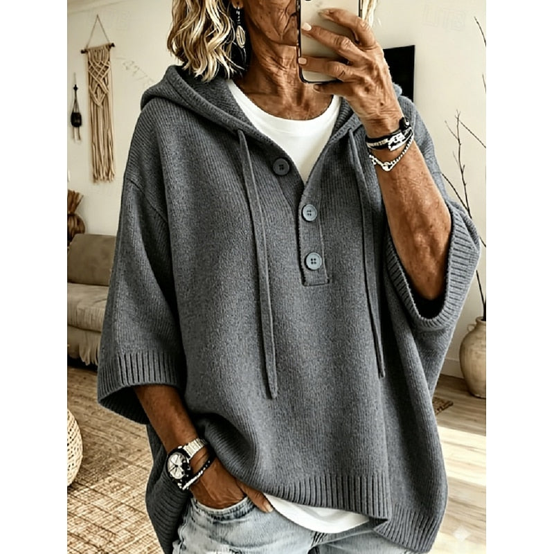 Bregunde | Damen Kapuzenpullover Strickpullover Oversize - Light Blue - Image 8