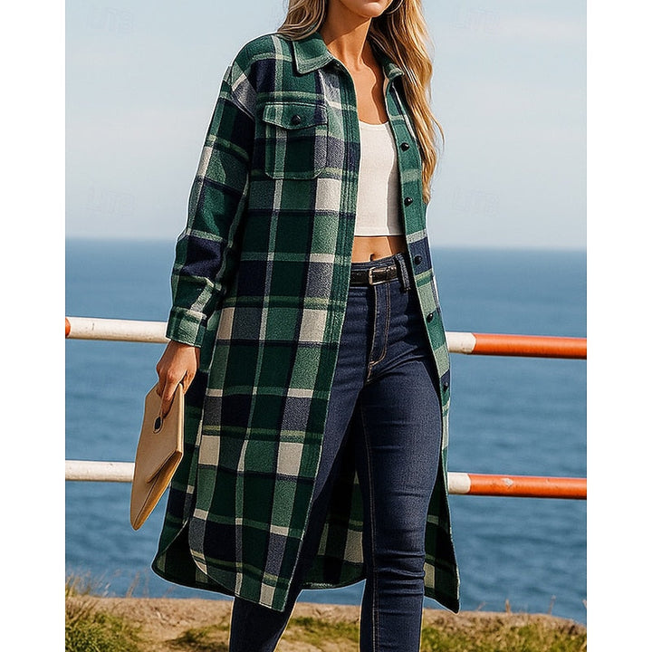 Bregunde | Damen Karierter Longline Mantel - Camel - Image 5