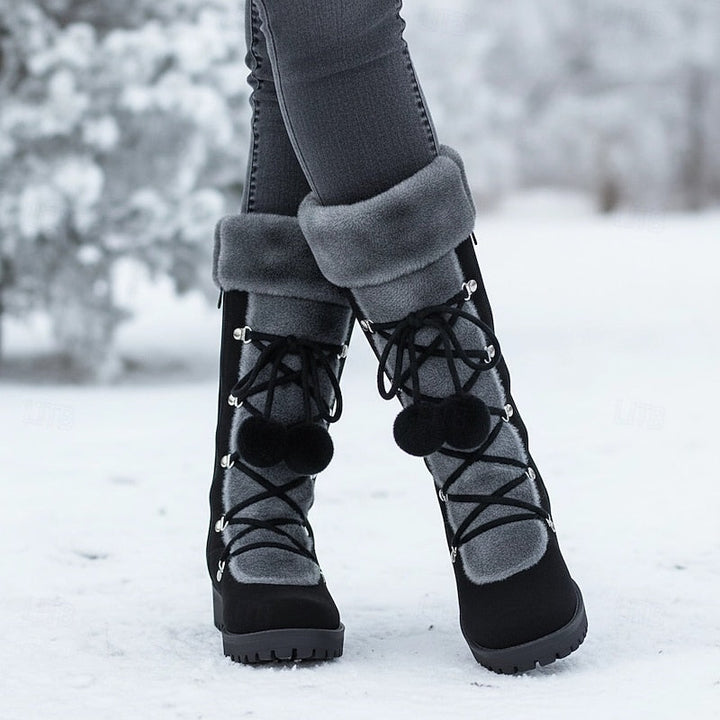 Bregunde | Damen Wasserdichte Winterstiefel Kniehoch - Black - Image 4