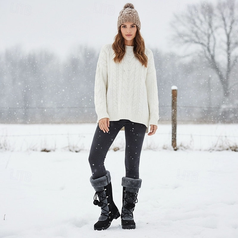 Bregunde | Damen Wasserdichte Winterstiefel Kniehoch - Black - Image 7