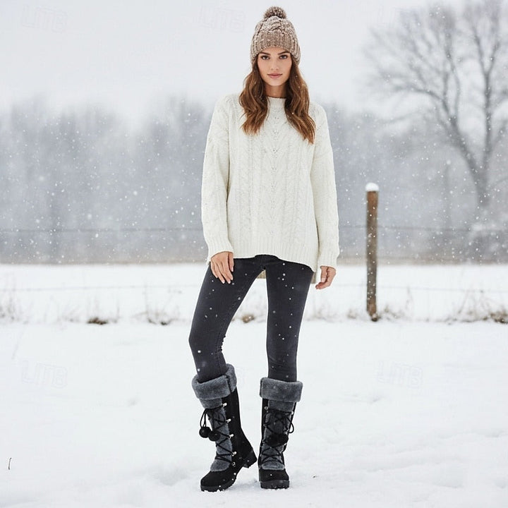 Bregunde | Damen Wasserdichte Winterstiefel Kniehoch - Black - Image 7