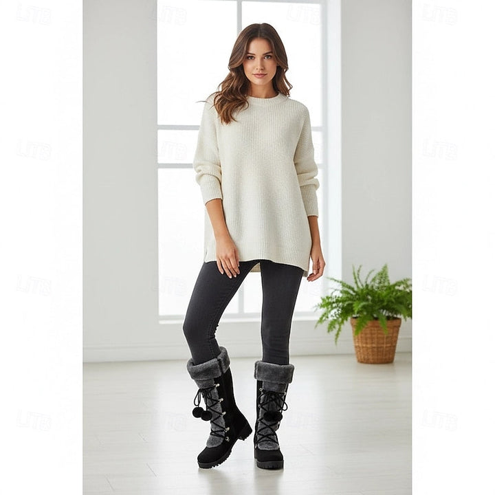 Bregunde | Damen Wasserdichte Winterstiefel Kniehoch - Black - Image 8