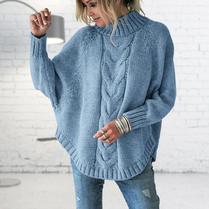 Bregwild | Damen Oversize Strickpullover Zopfmuster - Light Blue - Image 1