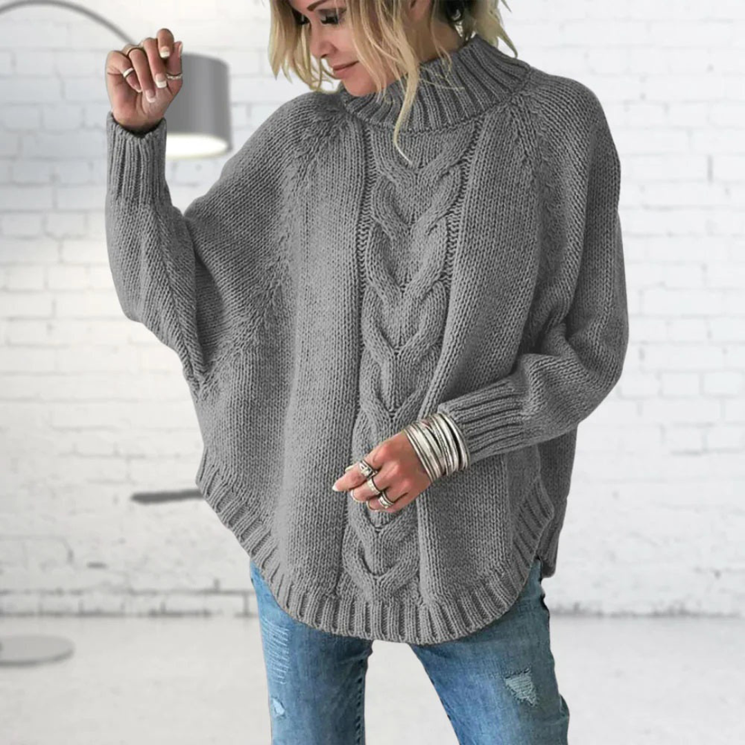 Bregwild | Damen Oversize Strickpullover Zopfmuster - Light Blue - Image 3