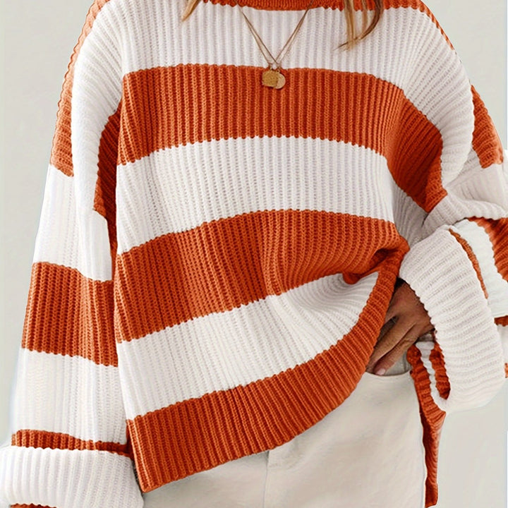Bregwina | Damen Oversize Strickpullover Blockstreifen - Image 13