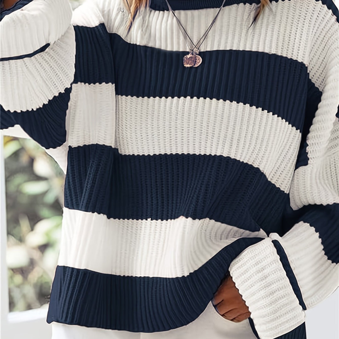 Bregwina | Damen Oversize Strickpullover Blockstreifen - Image 14