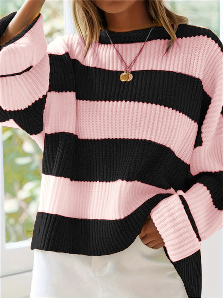 Bregwina | Damen Oversize Strickpullover Blockstreifen - Image 2