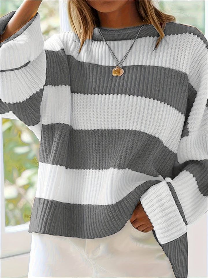 Bregwina | Damen Oversize Strickpullover Blockstreifen - Image 3