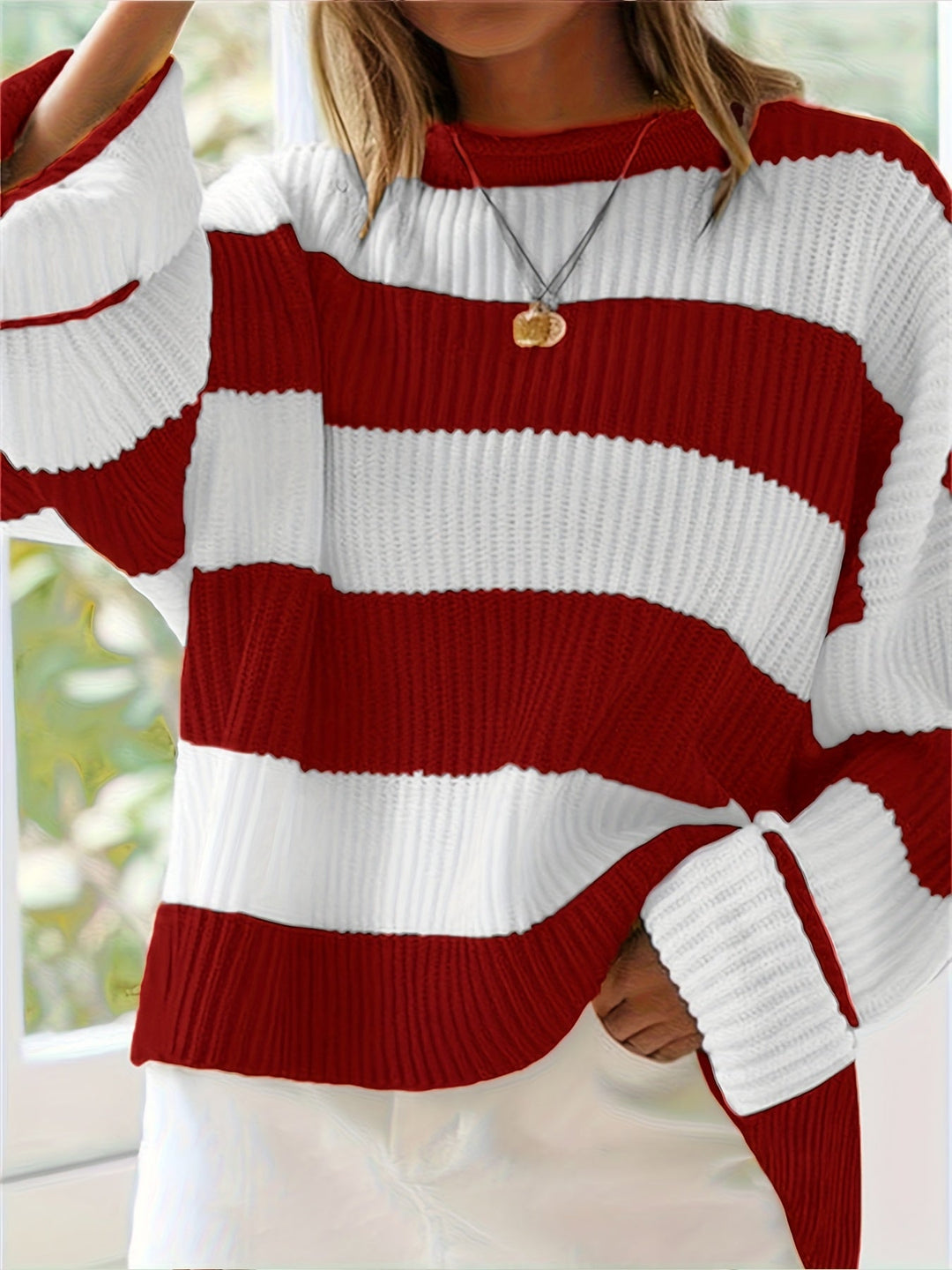 Bregwina | Damen Oversize Strickpullover Blockstreifen - Image 4