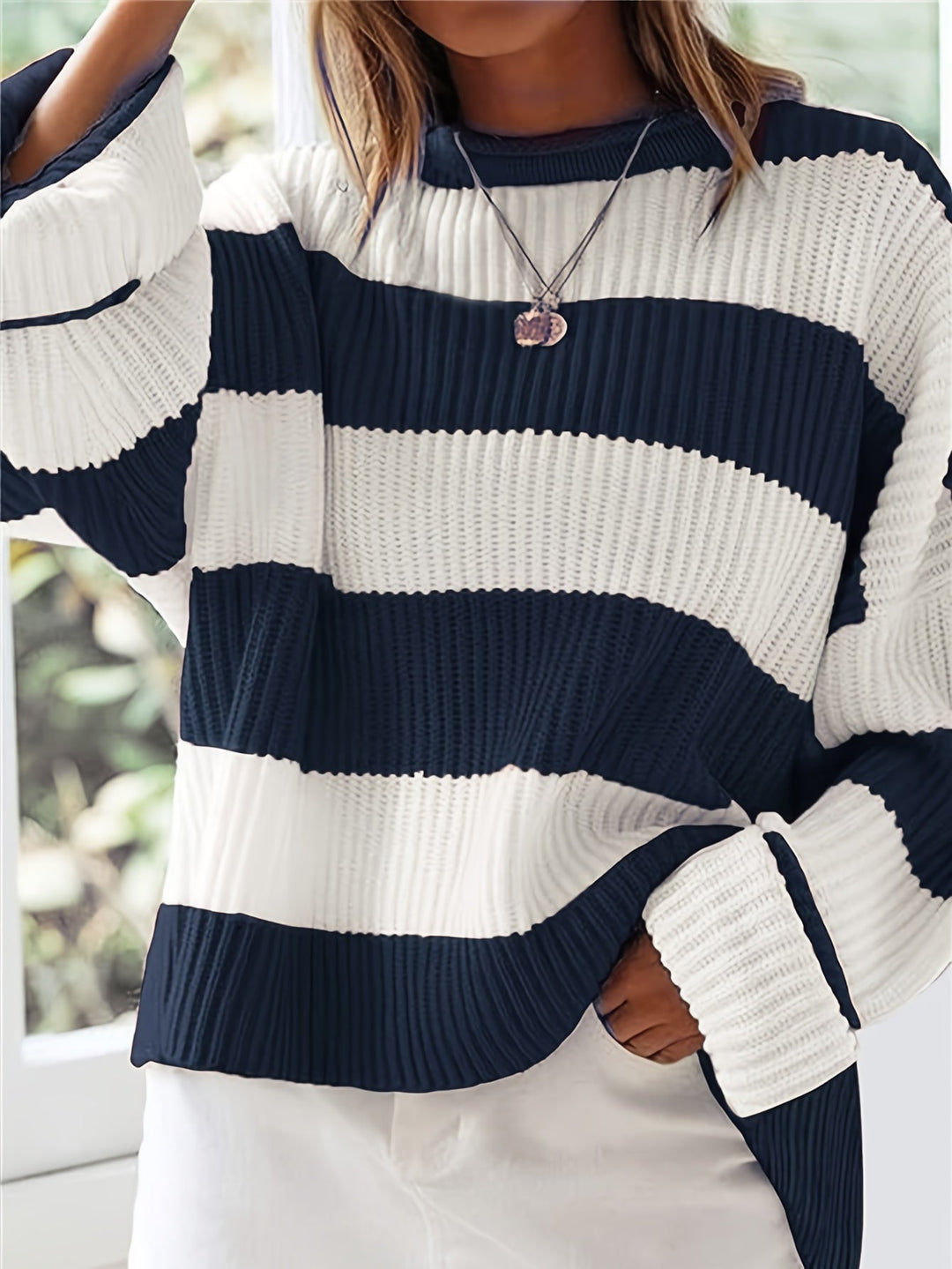 Bregwina | Damen Oversize Strickpullover Blockstreifen - Image 5