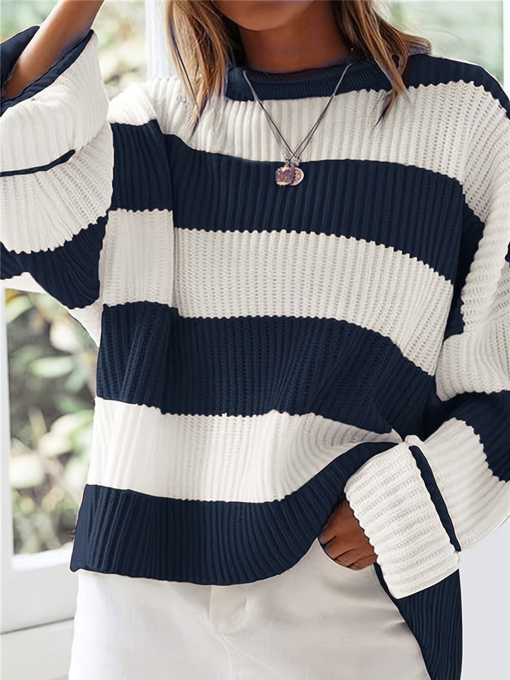 Bregwina | Damen Oversize Strickpullover Blockstreifen - Image 5