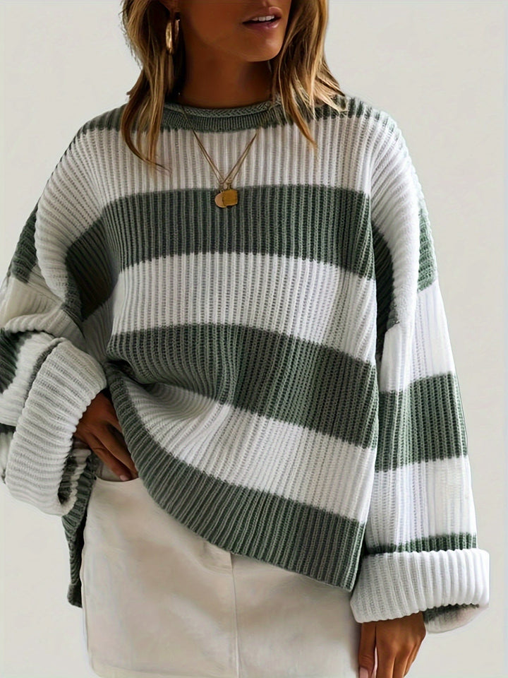 Bregwina | Damen Oversize Strickpullover Blockstreifen - Image 6