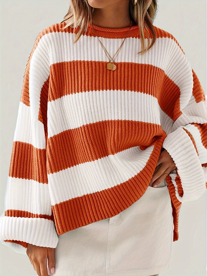 Bregwina | Damen Oversize Strickpullover Blockstreifen - Image 8