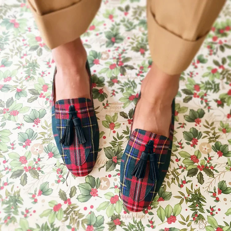 Bregwulf | Damen Karierte Slipper Loafers mit Quaste - Image 2