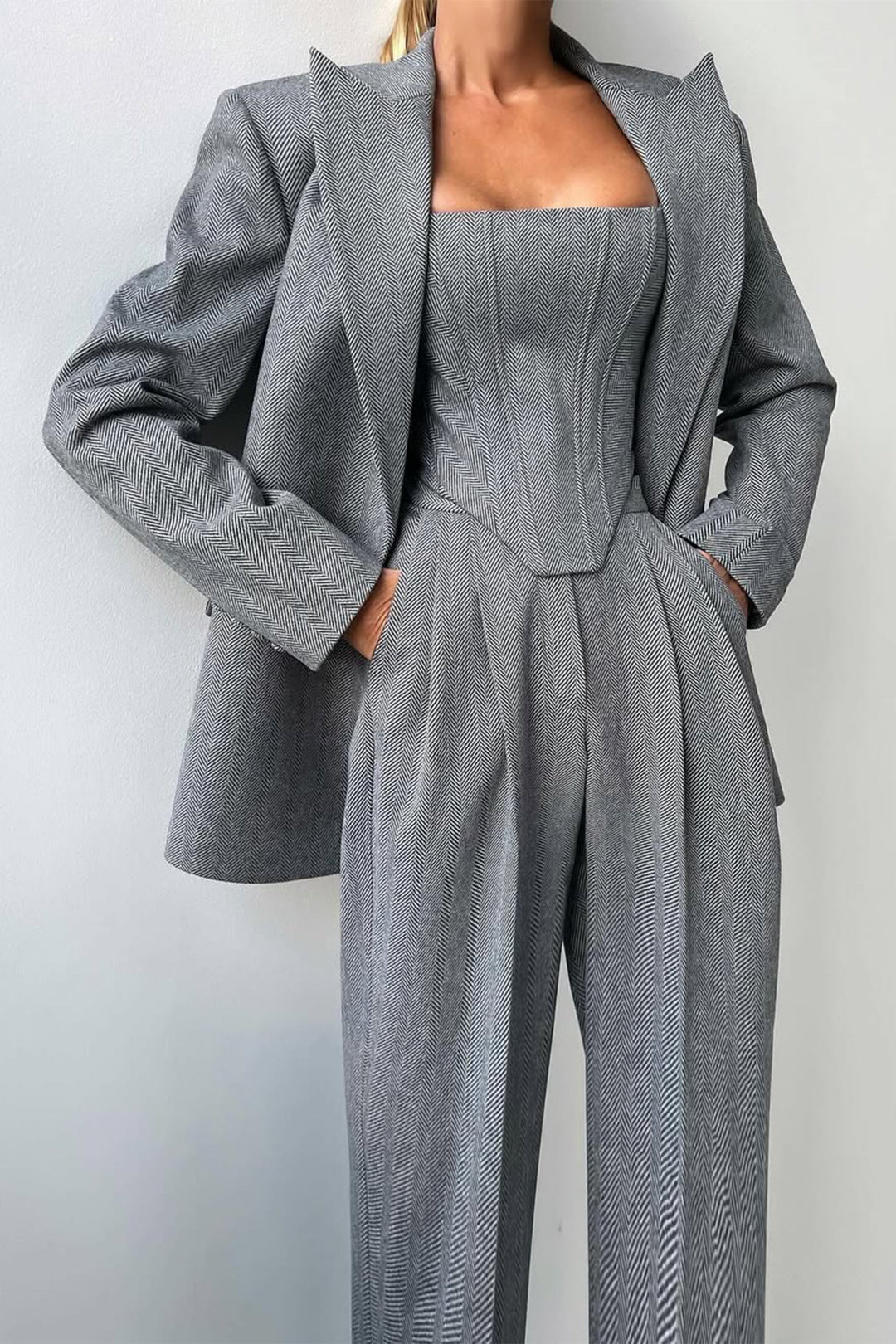 Brianna | Damen Dreiteiler Hosenanzug Set - Grey - Image 1