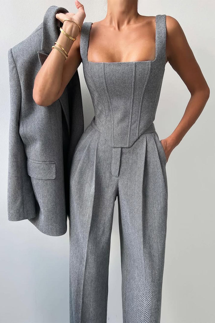 Brianna | Damen Dreiteiler Hosenanzug Set - Grey - Image 3