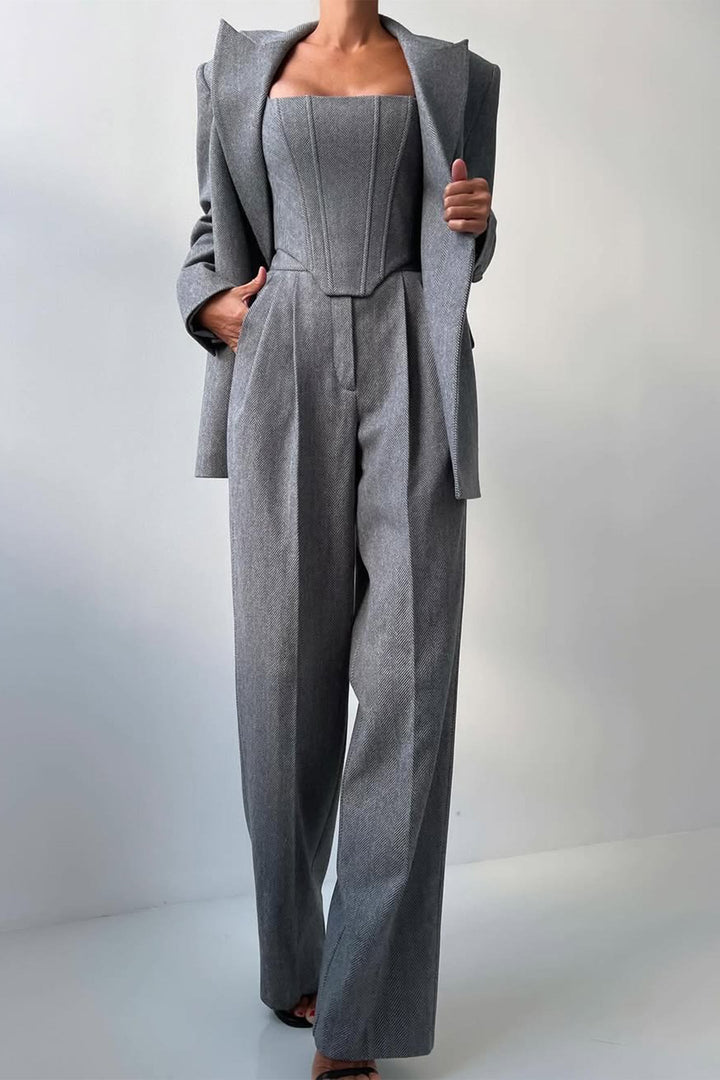 Brianna | Damen Dreiteiler Hosenanzug Set - Grey - Image 6