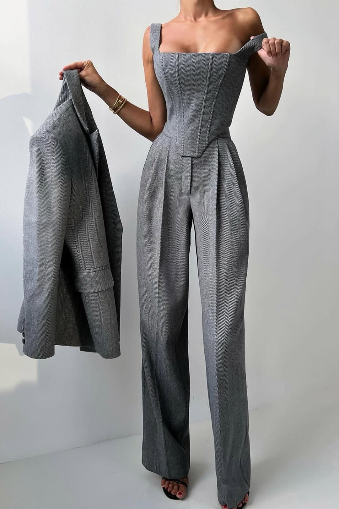 Brianna | Damen Dreiteiler Hosenanzug Set - Grey - Image 7