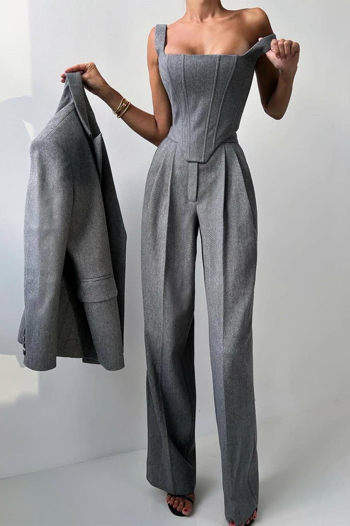 Brianna | Damen Dreiteiler Hosenanzug Set - Grey - Image 7