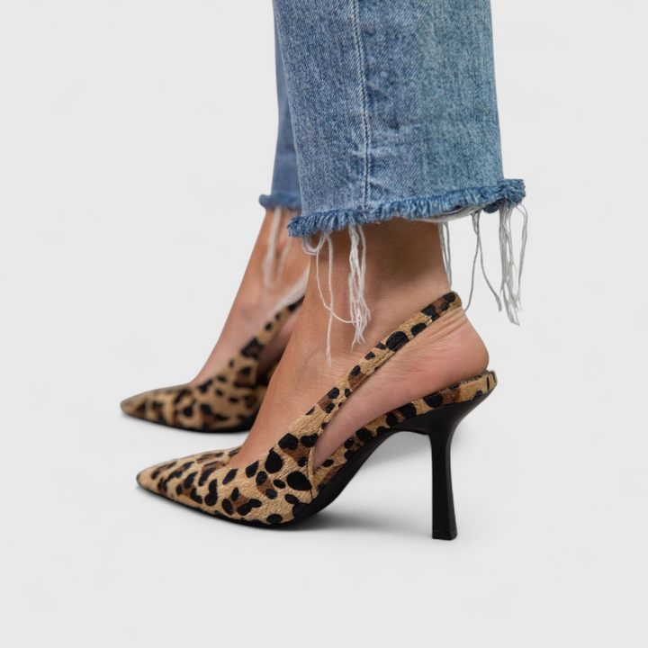 Brianna | Damen Leopard Slingback Pumps - Brown - Image 1