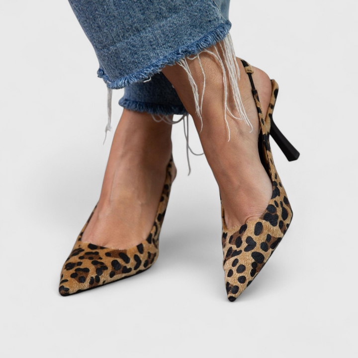 Brianna | Damen Leopard Slingback Pumps - Brown - Image 2