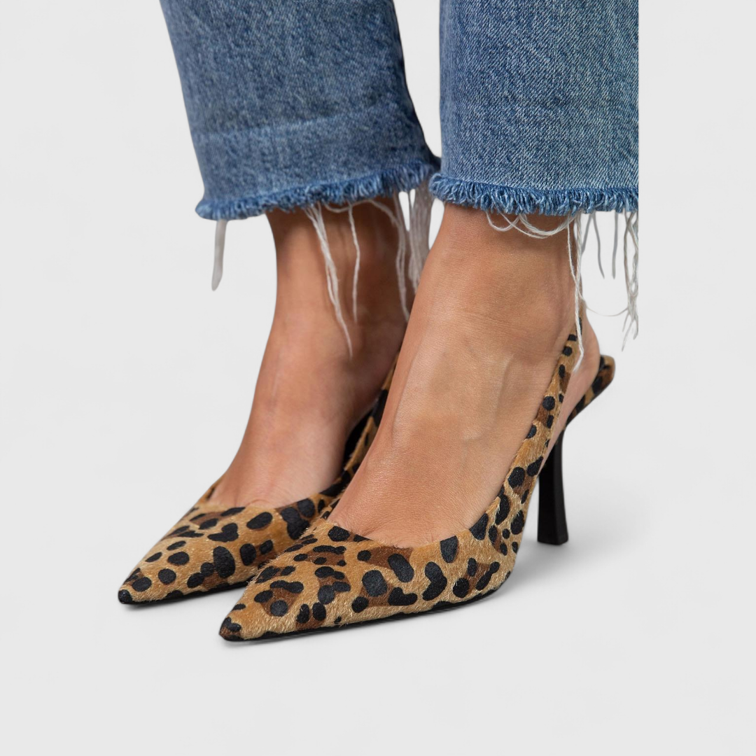 Brianna | Damen Leopard Slingback Pumps - Brown - Image 3