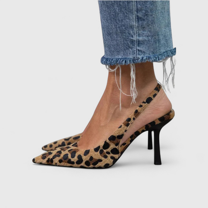 Brianna | Damen Leopard Slingback Pumps - Brown - Image 4