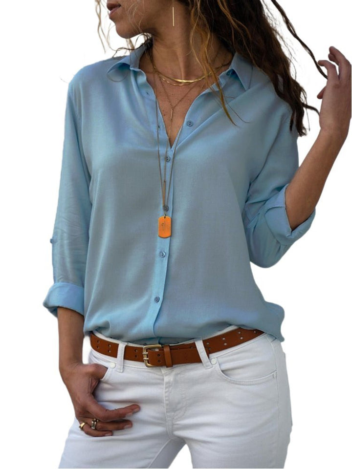 Brigitta | Damen Langarm Hemdbluse - Light Blue - Image 1