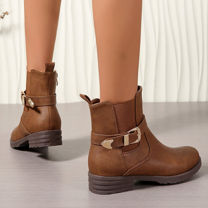 Brigitte | Damen Ankle Boots Westernschnalle Braun - Brown - Image 1