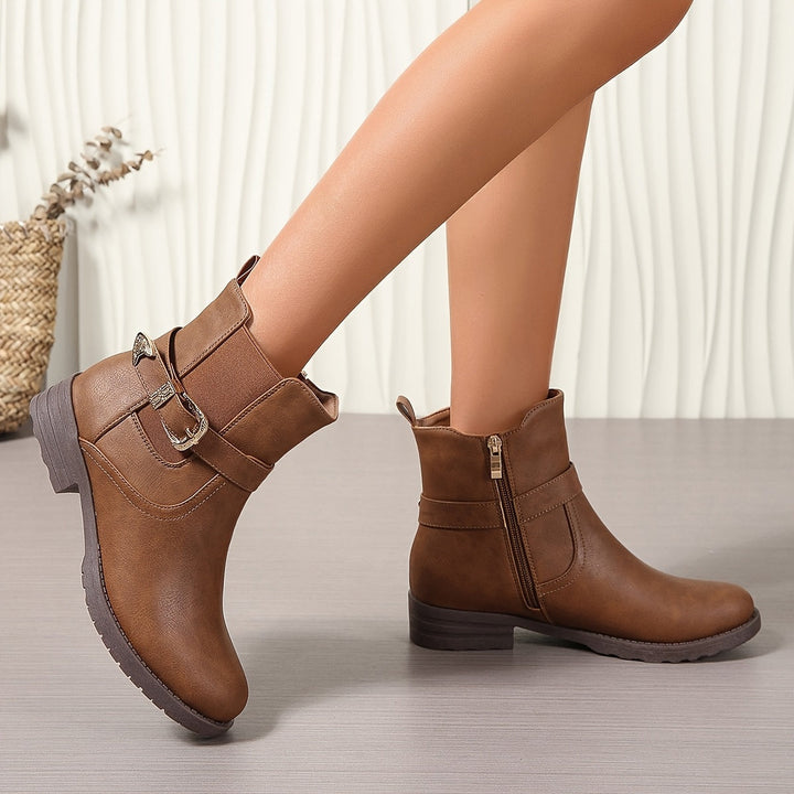 Brigitte | Damen Ankle Boots Westernschnalle Braun - Brown - Image 2