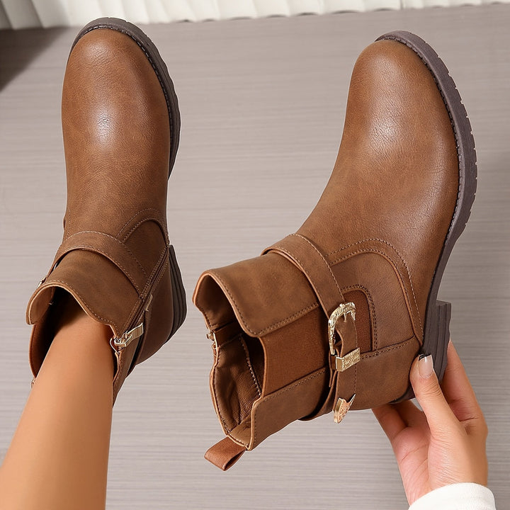 Brigitte | Damen Ankle Boots Westernschnalle Braun - Brown - Image 4