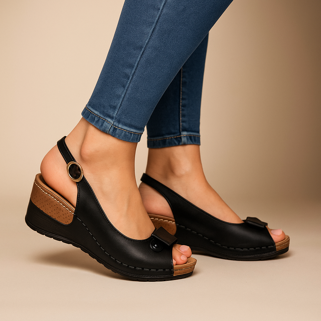 Brigitte | Damen Keilabsatz Sandaletten mit Slingback - Beige - Image 6
