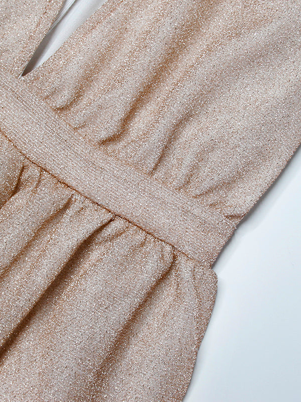 Brigitte | Damen Langarm V-Ausschnitt Maxikleid - Champagne - Image 2