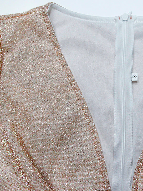 Brigitte | Damen Langarm V-Ausschnitt Maxikleid - Champagne - Image 4