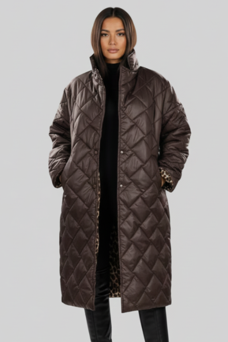 Brimdal | Damen Langer Steppmantel Wendejacke - Dark Brown - Image 1