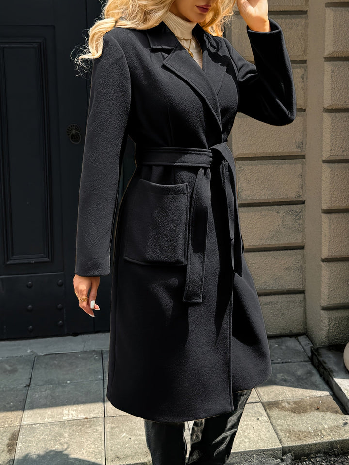 Brimdora | Damen Langer Mantel mit Bindegürtel - Camel - Image 16