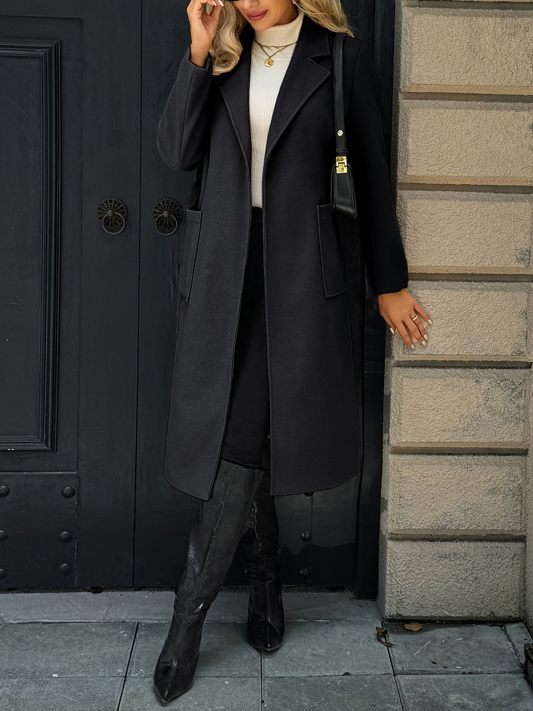 Brimdora | Damen Langer Mantel mit Bindegürtel - Camel - Image 17