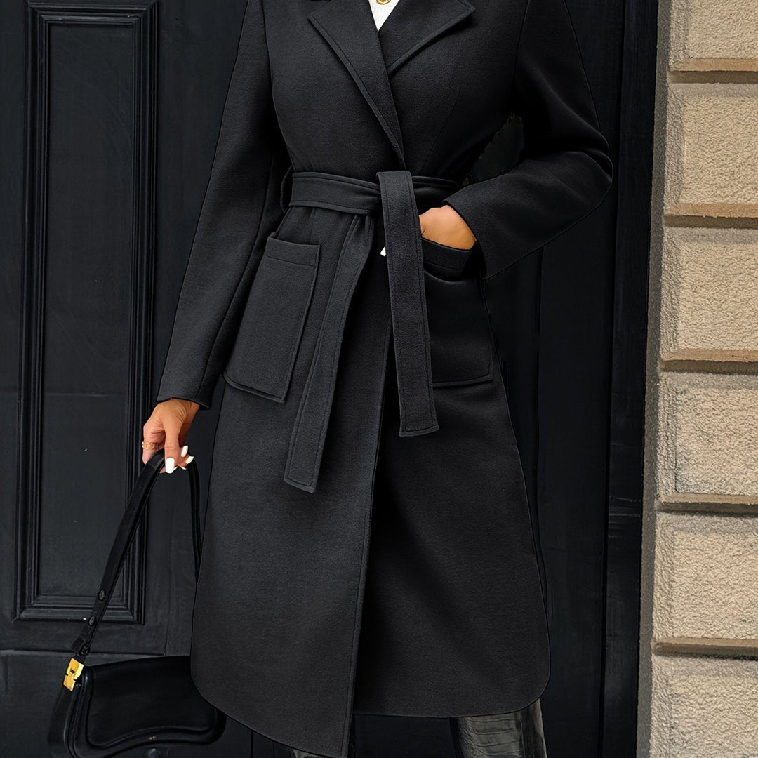 Brimdora | Damen Langer Mantel mit Bindegürtel - Camel - Image 26