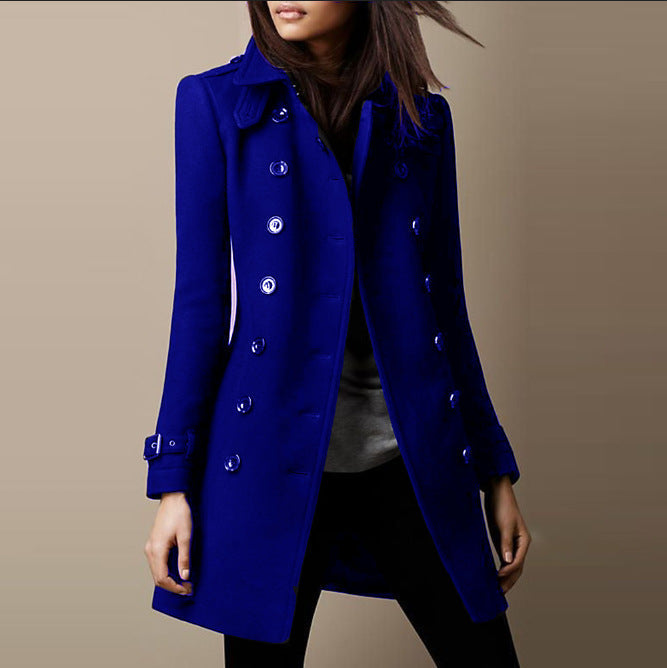 Brimdora | Damen Wollmantel Zweireiher Wintermantel - Royal Blue - Image 2