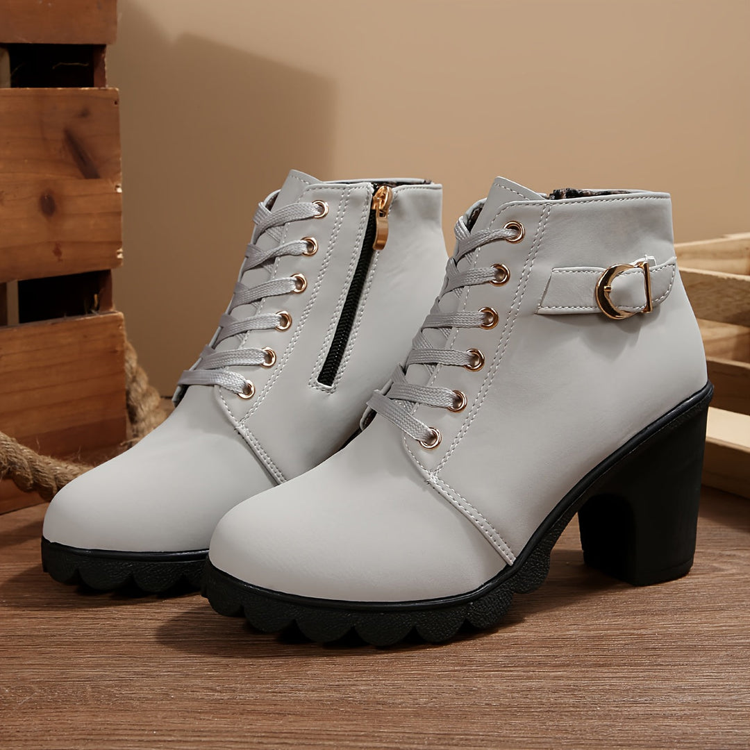 Brinja | Damen Ankle Boots mit Blockabsatz, 70 Zeichen - Light Grey - Image 2