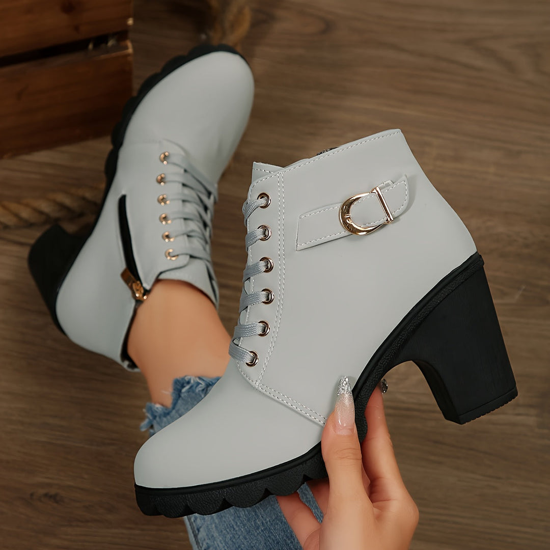 Brinja | Damen Ankle Boots mit Blockabsatz, 70 Zeichen - Light Grey - Image 3