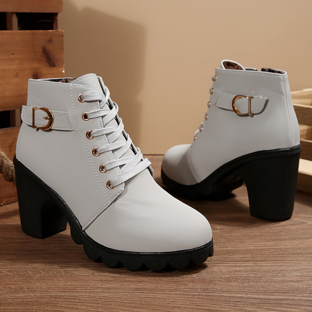 Brinja | Damen Ankle Boots mit Blockabsatz, 70 Zeichen - Light Grey - Image 4