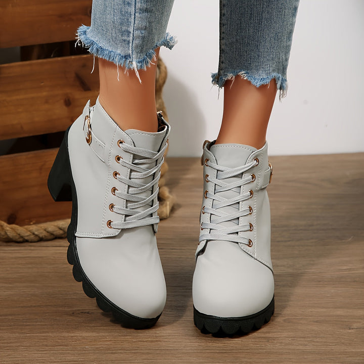 Brinja | Damen Ankle Boots mit Blockabsatz, 70 Zeichen - Light Grey - Image 5