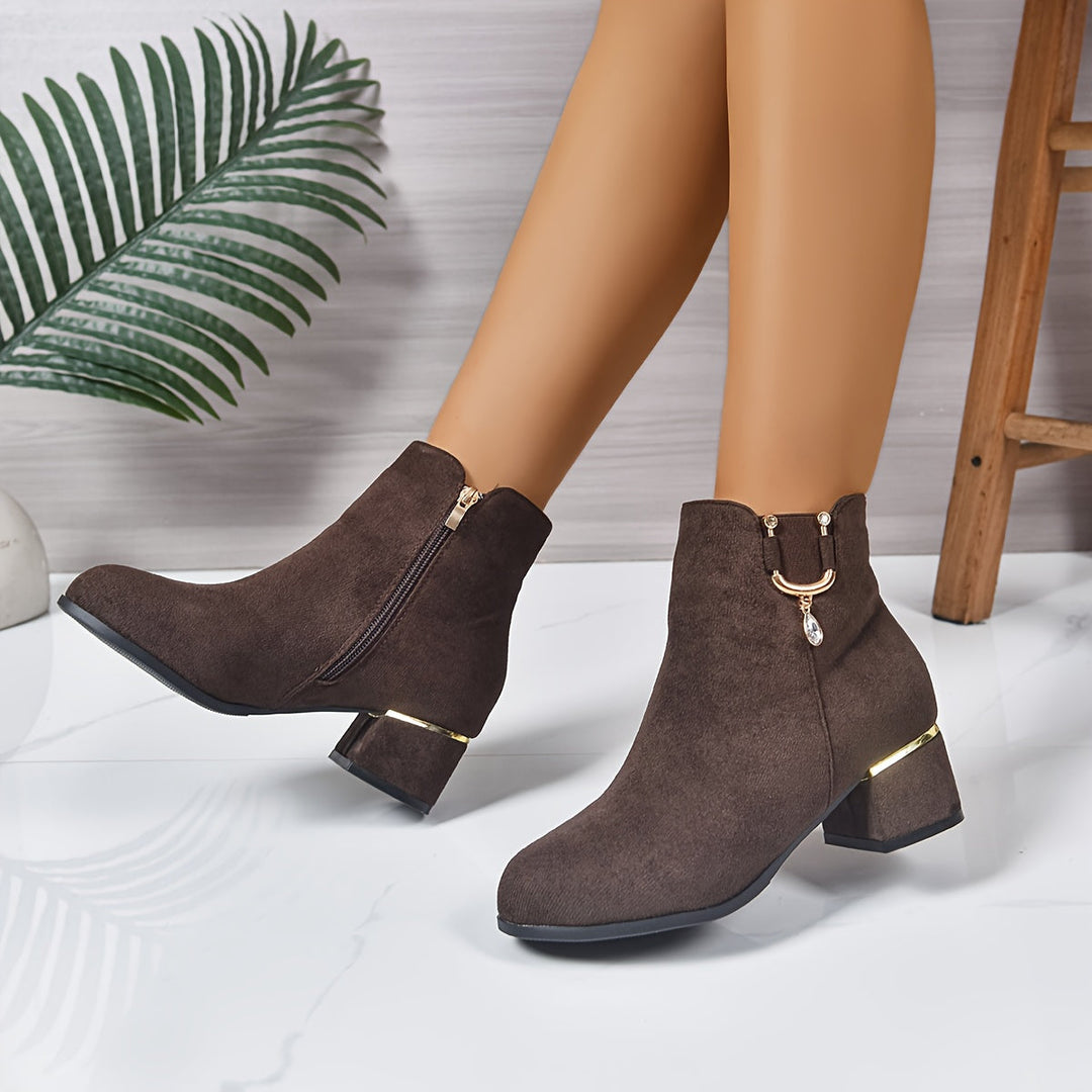 Britta | Damen Ankle Boot Stiefelette mit Blockabsatz - Dark Brown - Image 10