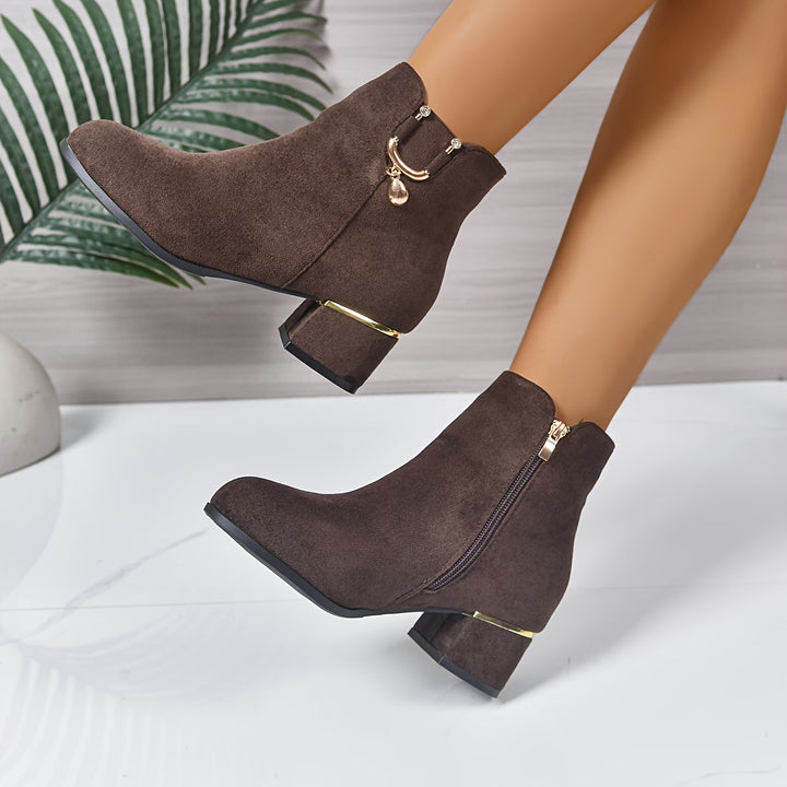Britta | Damen Ankle Boot Stiefelette mit Blockabsatz - Dark Brown - Image 2